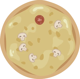 Pizza with a few mushrooms and one tomato slice